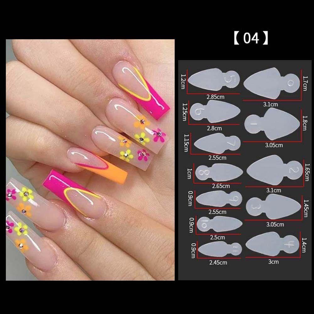 Mxbeauty Kuku Cetakan Stiker Wanita 12Pcs Tips Palsu Poli Dekorasi Kuku Garis Perancis Kuku Decals Paku Bentuk Ekstensi Gel Ekstensi Nail Mold