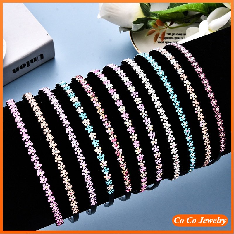 Versi Korea Dengan Bando Berlian, Headband Berlian Imitasi Ultra Lebar 4cm Dengan Berlian Multi-Warna Klip Rambut, Bando Lebar Dengan Jala Merah Aksesoris Rambut Anti Slip