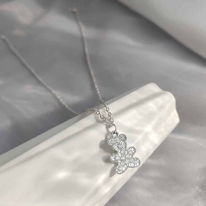 Fashion Kalung Beruang Halus Shiny Cubic Zirconia Kartun Lucu Liontin Kalung Untuk Wanita Hadiah Hari Valentine Perhiasan