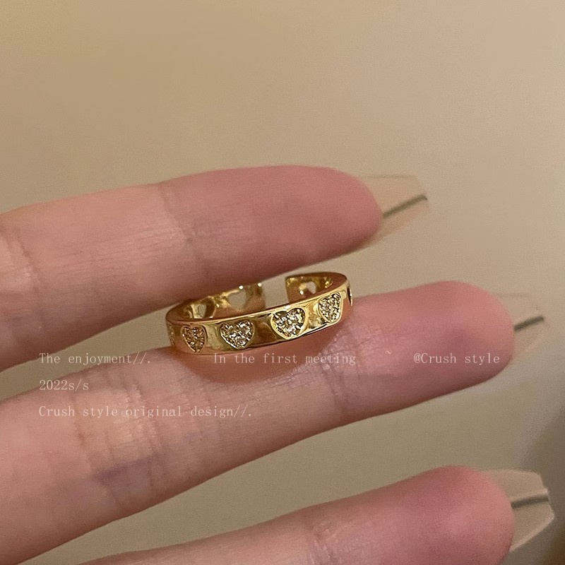 Cincin Terbuka Zirkon Drop Glaze Berbentuk Hati, Cincin Jari Telunjuk Temperamen Kecil Dan Lembut, Cincin Retro Dapat Disesuaikan