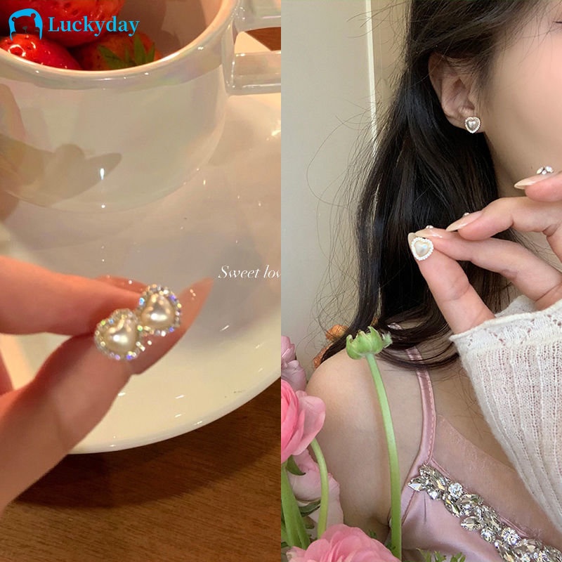 Yeezii Mutiara Hati Anting Untuk Wanita Mewah Kristal Emas Stud Earring Perhiasan Aksesoris