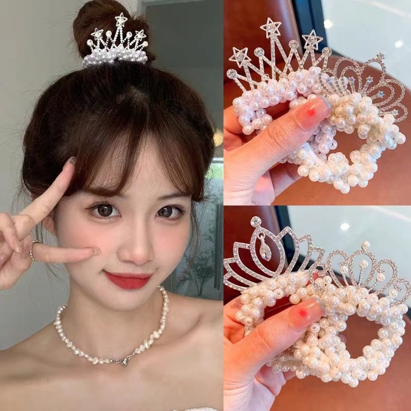 Korea Fashion Mutiara Cincin Rambut Gadis Elastis Tinggi Kulit Band Rambut Tali Wanita Ekor Kuda Headrope Hiasan Kepala