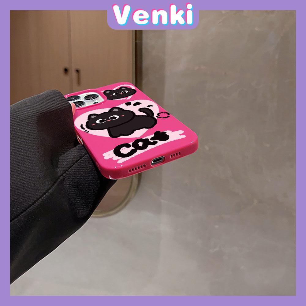 VENKI - For iPhone 11 iPhone Case Red Glossy TPU Soft Case Shockproof Protection Camera Cute Love Black Cat Compatible with iPhone 14 13 Pro max 12 Pro Max xr xs max 7Plus 8Plus