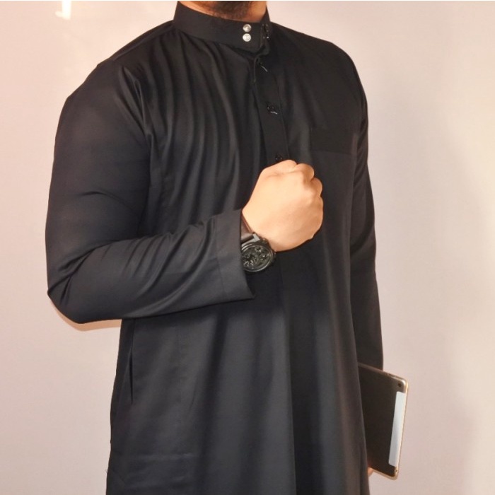 Gamis pria jubah pria  polos kancing  haramain  - Putih, S