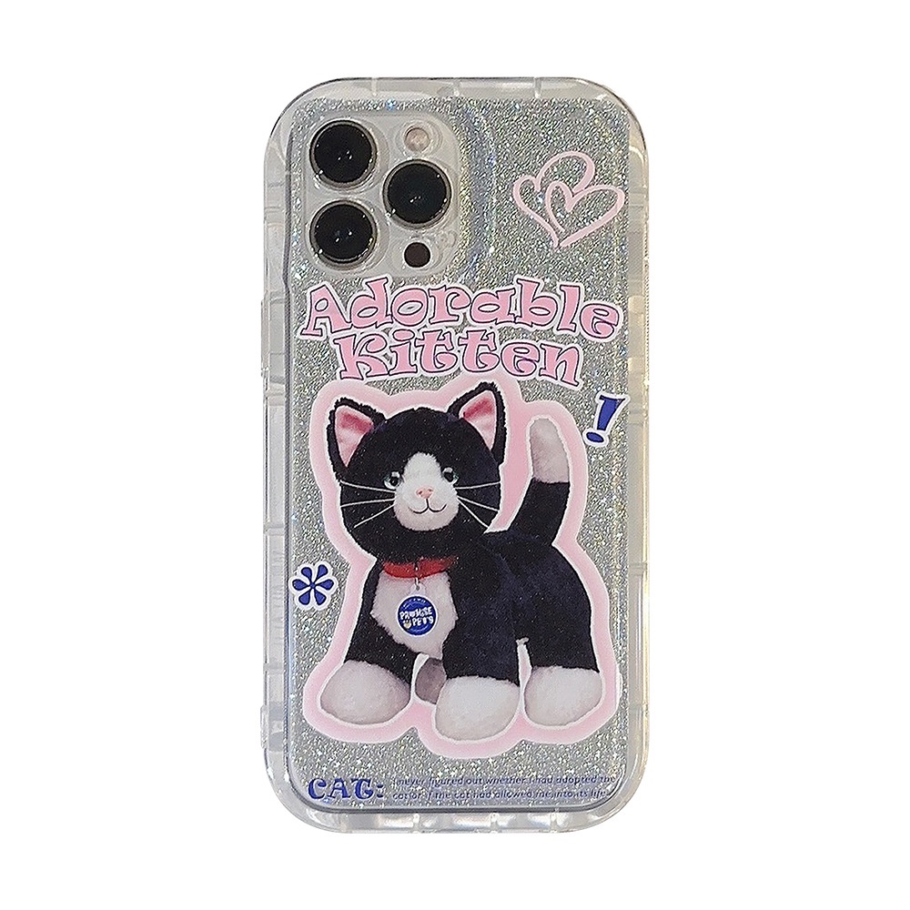 IPHONE Ins Lucu Kucing Kartun Silikon Case Dengan Glitter CardsFor Iphone14 11 12 13 PRO MAX Casing Cover Pelindung AT0284