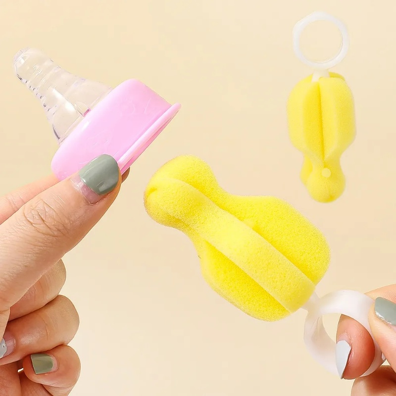 Sikat Botol Bayi/Alat Pembersih Gelas Sponge Cup Kuning Putar 360derajat/sikat Botol Susu