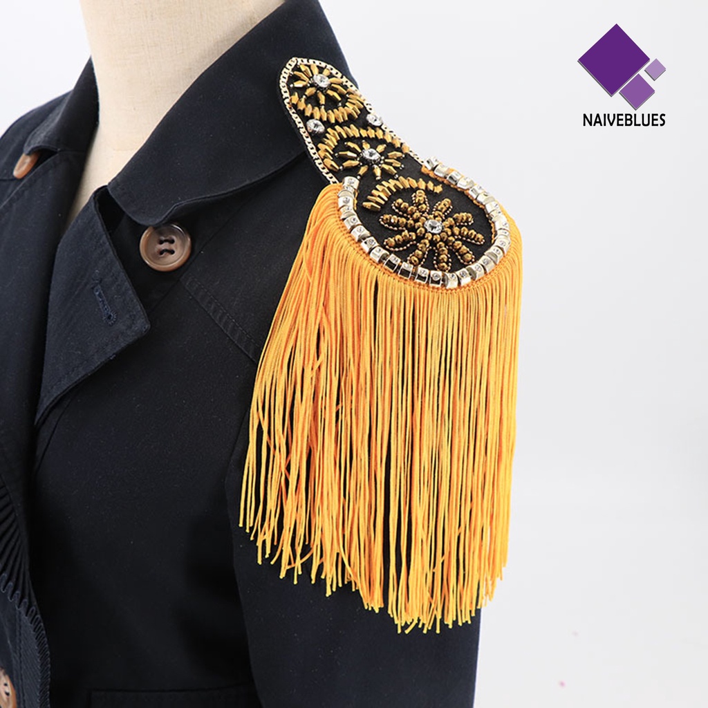 &lt; Naiveblues &gt; Epaulette Hias Berlian Imitasi All-match DIY Rumbai Tempel Gaya Inggris Untuk Pakaian