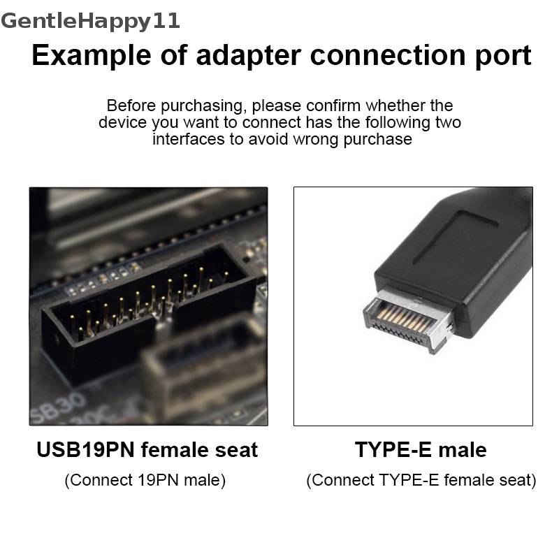 Gentlehappy Adaptor Panel Depan USB Tipe-E Ke USB 3.0 19PIN Adapter Vertical Header Splitter id