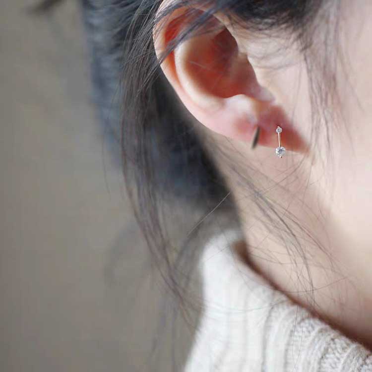 Gaya Korea Lucu Sederhana Elegan Wanita Fashion Perhiasan Berlian Kristal Perak Emas Baja Titanium Hoop Earrings Ear Stud