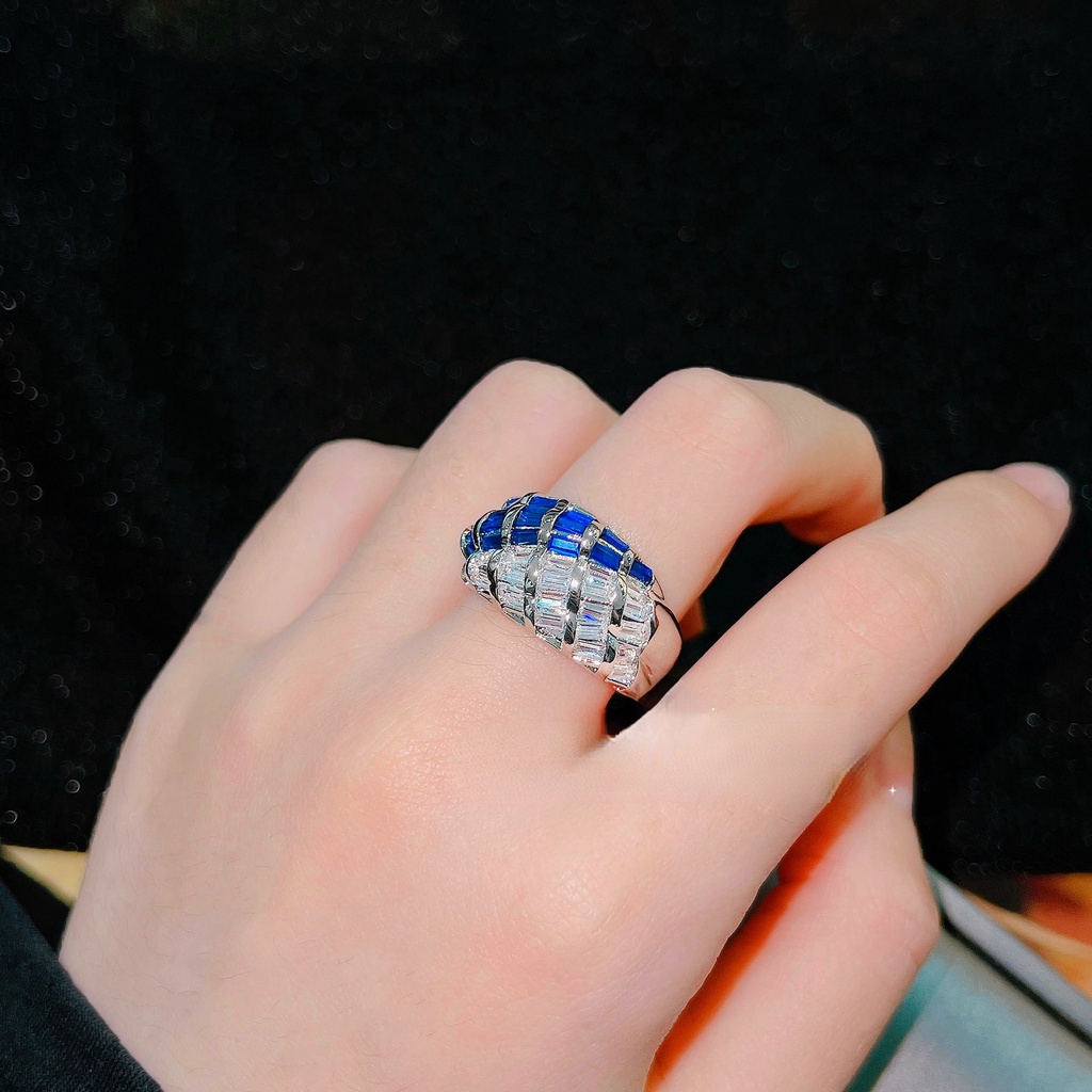 Goldkingdom Fashion Perhiasan Aksesoris Ready Stock Warna-Warni Kontras Berlian Cincin Jari Gadis Merah Korundum Biru Tulang Belakang Kristal Pernikahan Cincin Gadis