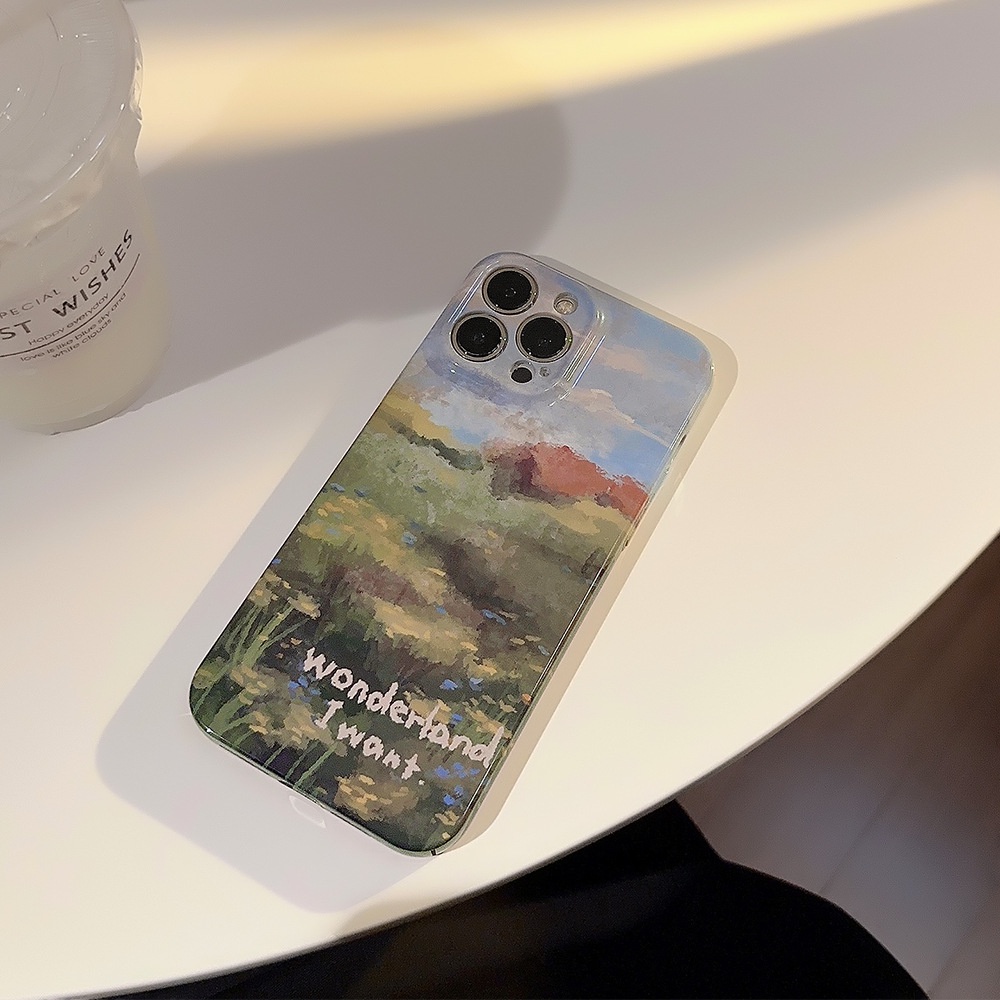 IPHONE Classical Art Monet Garden Perlindungan Penuh Telepon Hard Case Film Glossy Cover Pelindung Untuk Iphone7 8 PLUS X XR XS 11 12 13 14 PRO MAX SE 2020