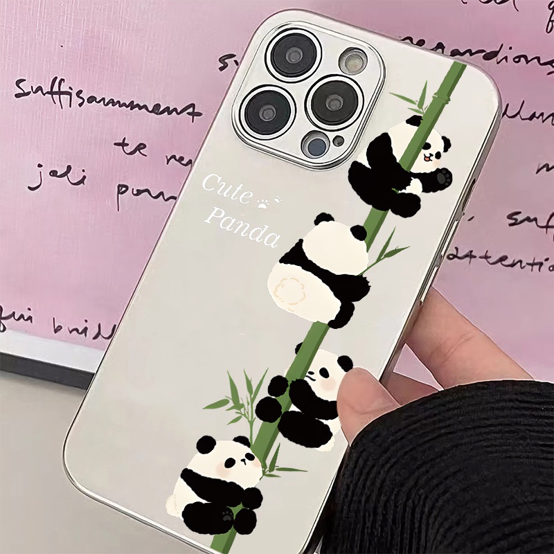 IPHONE Casing Ponsel Electroplate Kompatibel Untuk Iphone14 13 12 Pro Max11 XS XR X8+76S Plus Mini Cute Panda Soft Casing TPU Silikon Shockproof Cover