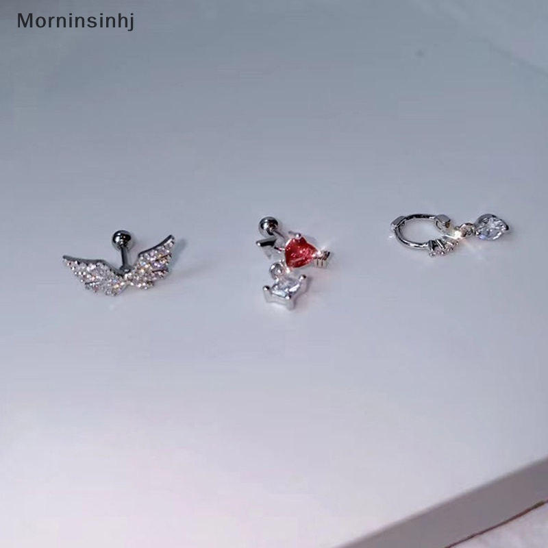 Mornin 1 Pcs Lucu Manis Sayap Merah Muda Hati Zirkonia Stud Anting Untuk Wanita Perempuan Anti Karat Helix Tulang Rawan Telinga Anting Perhiasan id