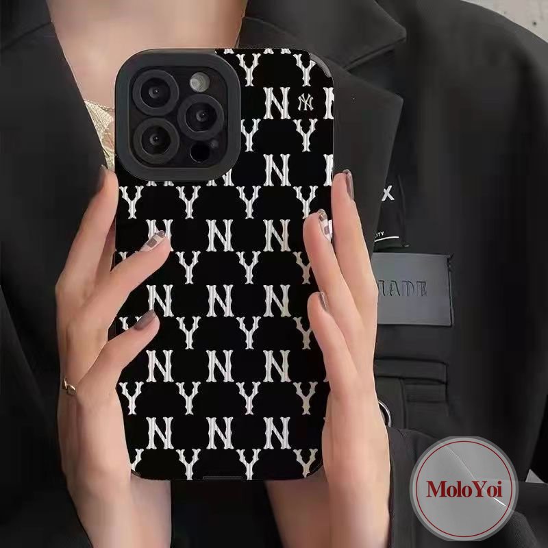 IPHONE Silikon Gaya Eropa Dan Amerika Case Kompatibel Untuk Iphone11 14 13 12 Pro MAX 7Plus XR X XS Max8 7 Plus Trendi Merek New York Logo Dicetak Mewah Tekstur Kulit Soft Cover