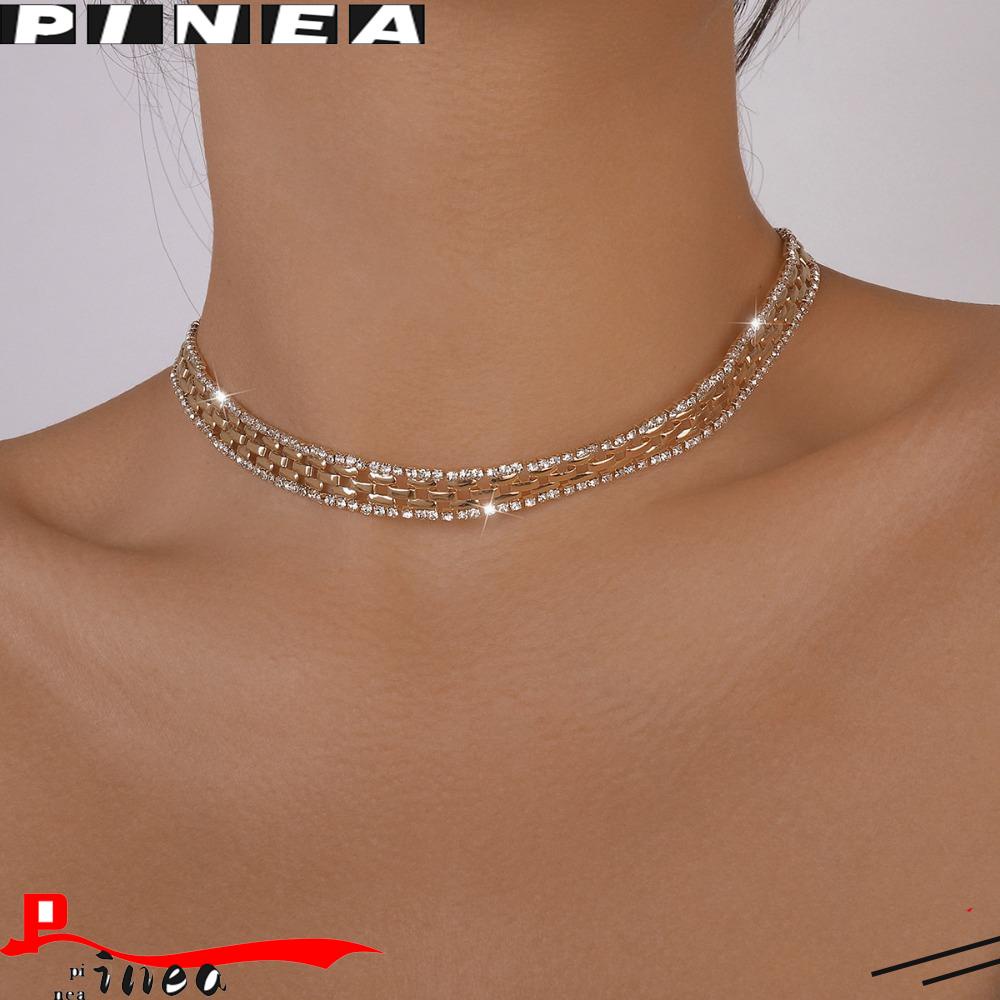 Kalung Choker Nanas Berongga Keluar Geometris Rhinestones Link Choker