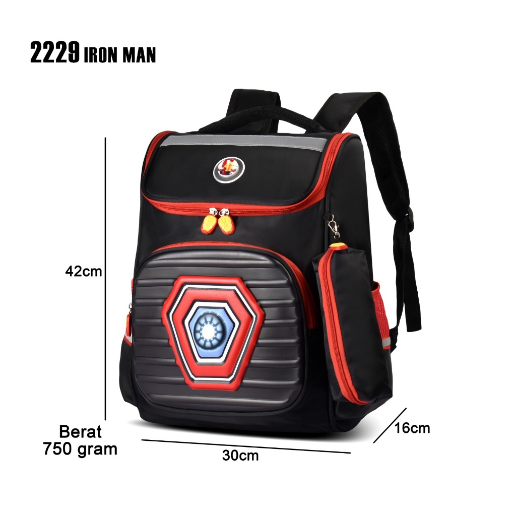 (RF) Tas Anak Timbul Sekolah Cartoon 2229 Laki Laki SD Import Bahan Premium Karakter Superhero (Batman,Captain,Ironman,Spiderman) 6D Tebal Gratis Kotak Pensil