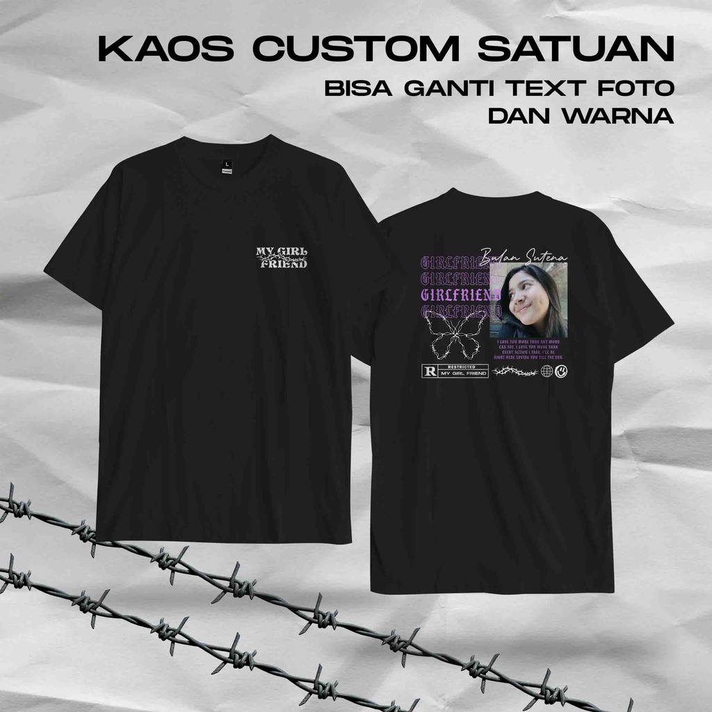 Baju Kaos Custom Sablon Satuan Foto Gambar Nama Tulisan Kata Kata Desain Sendiri Jumbo Big Size Sabl
