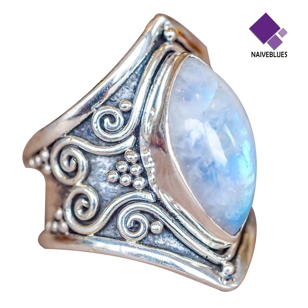 &lt; Naiveblues &gt; Perhiasan Wanita Vintage Geometris Moonstone Pesta Pertunangan Pernikahan Jari