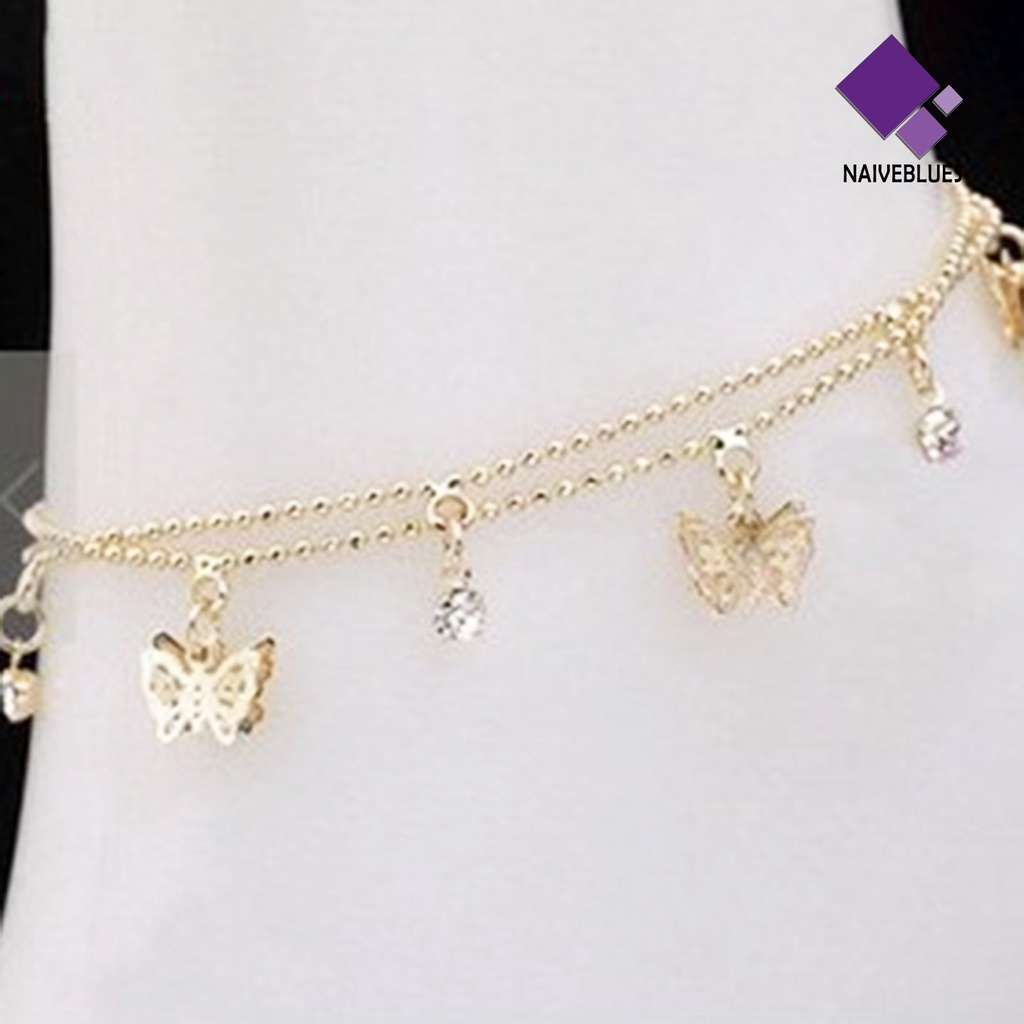 &lt; Naiveblues &gt; Gelang Kaki Liontin Kupu-Kupu All-Match Alloy Double-Layer Anklet Untuk Kantor