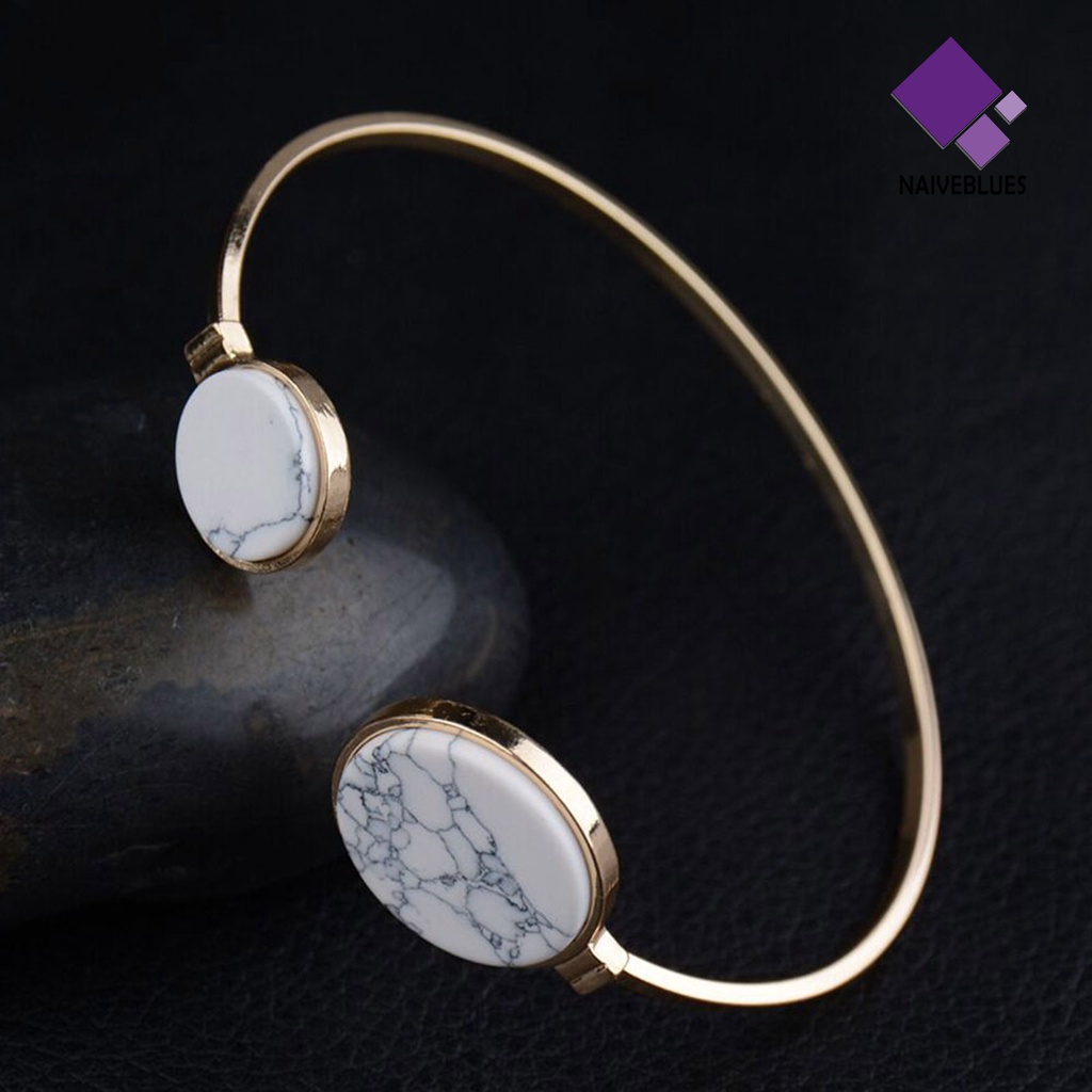 &lt; Naiveblues &gt; Gelang Wanita Tekstur Marmer Adjustable Open Cuff Bangle Bracelet Untuk Pesta