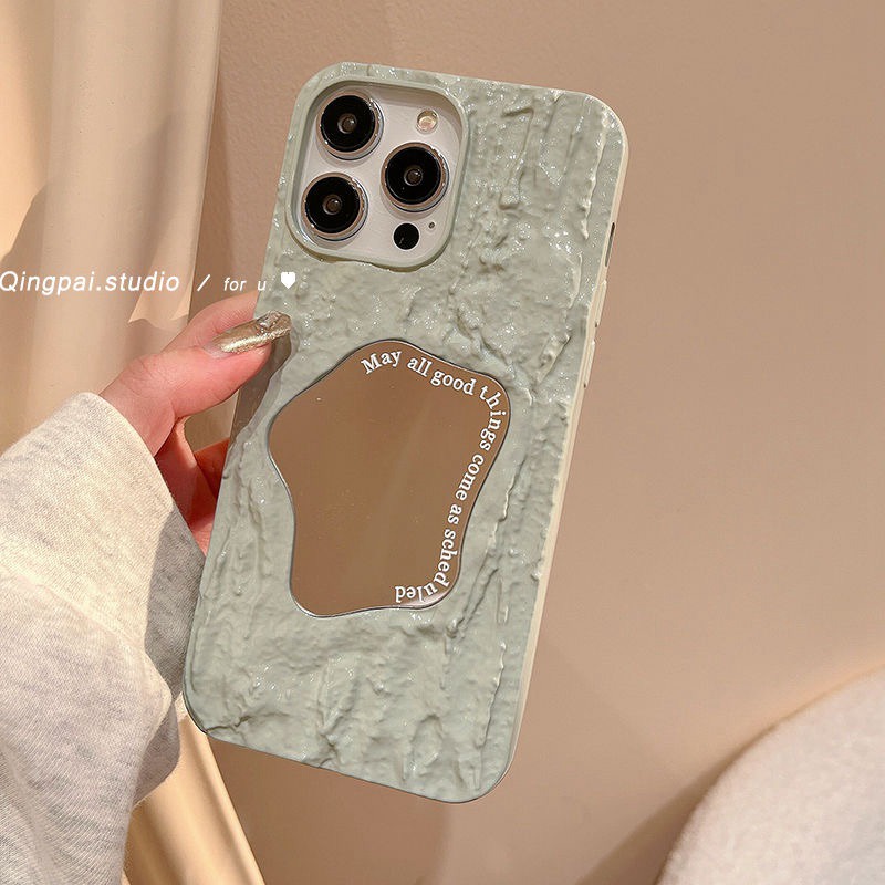 【Pleated mirror】Pretty Make up Mirror Silicone Case for iPhone 6S 7 8 Plus XR XS Max 11 12 13 14 Pro Max Phone Case for Women Girl Gift