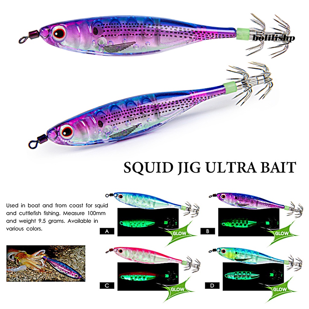 Bo-100mm/9.5g Umpan Pancing Simulasi Kait Tajam 3D Mata Luminous Squid Jig Umpan Buatan Untuk Air Asin