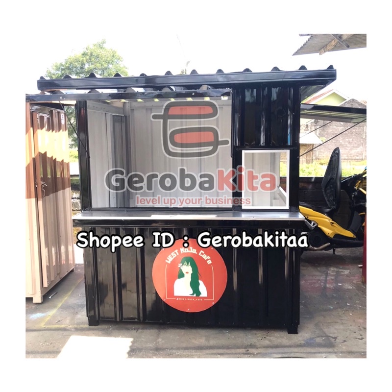 Booth Container dengan lantai/ gerobak container custom lantai dan kaca menu