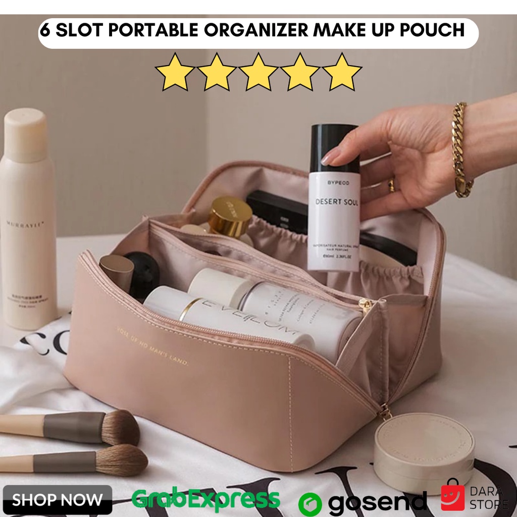 Tas Make Up Besar 6 Slot Portable Organizer Make Up Pouch Simple Muat Banyak