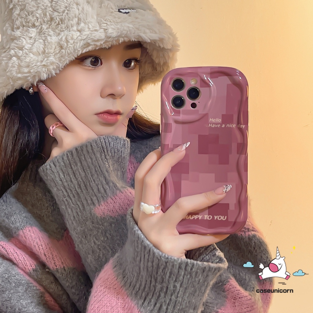 IPHONE Kompatibel Untuk Iphone14 11 12 13 Pro Max XR X7 8 6s 6 Plus XS Max SE 2020 Fahion Kisi Cinta Hati Shockproof Glossy Kreatif 3D Wavy Curved Edge Rose Pink Soft Cover