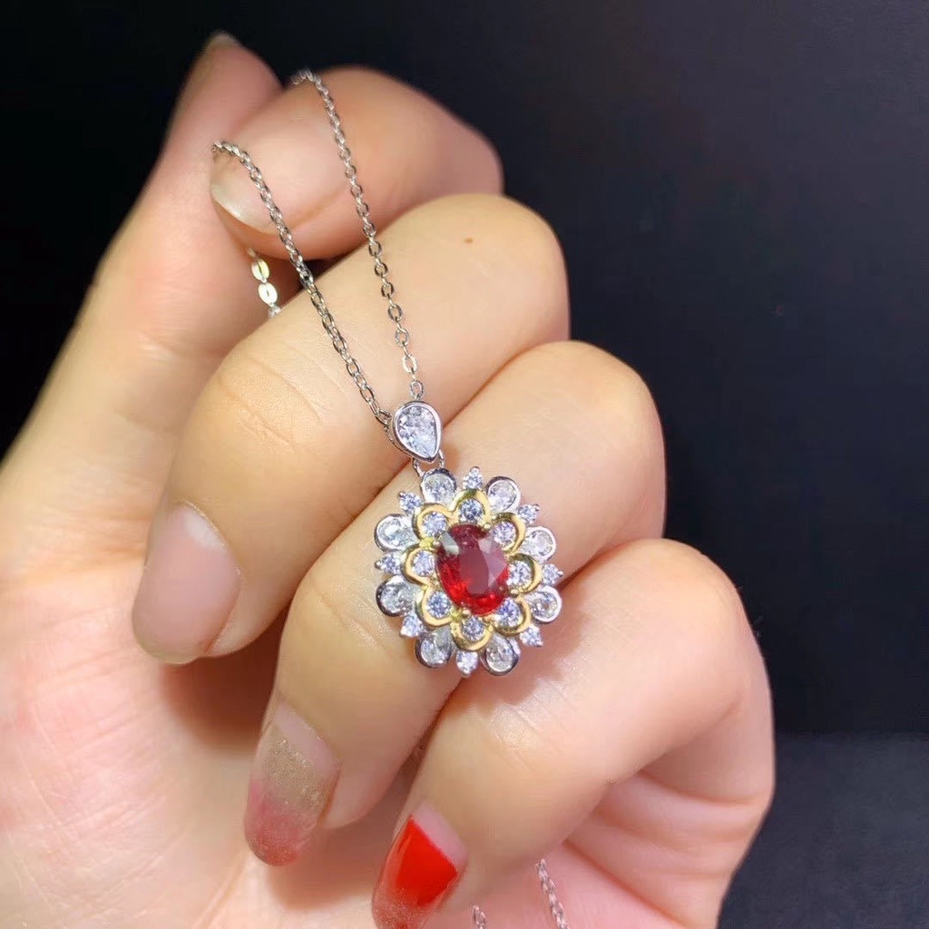 Goldkingdom Fashion Perhiasan Aksesoris Ready Stock Sky Blue Topaz Kalung Darah Burung Merpati Ruby Terbuka Cincin Gadis