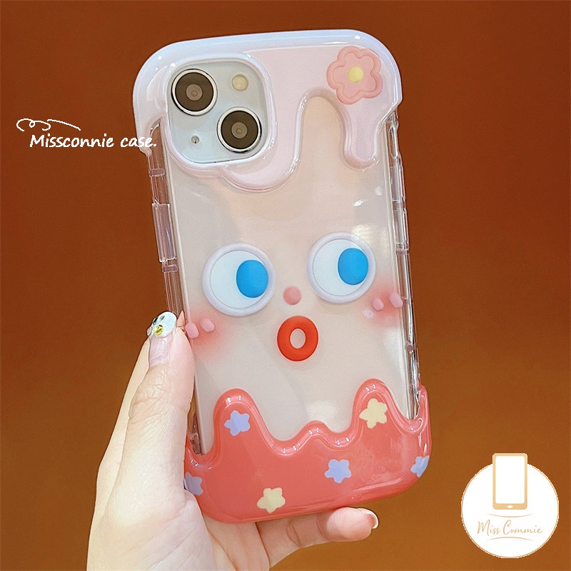 IPHONE Ins Ice Cream Phone Case Kompatibel Untuk Iphone11 12 13 14 Pro Max XR 7Plus X 7 8 Plus XS Max SE 2020 Lucu Lucu Pasangan Ekspresi Shockproof Lembut TPU Cover