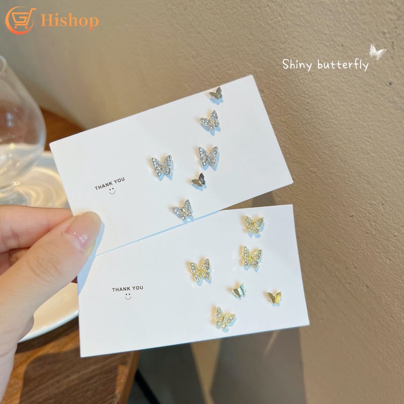 6pcs /Set Set Anting Emas Perak Simple Butterfly Stud Earings Untuk Wanita Aksesoris Fashion Perhiasan
