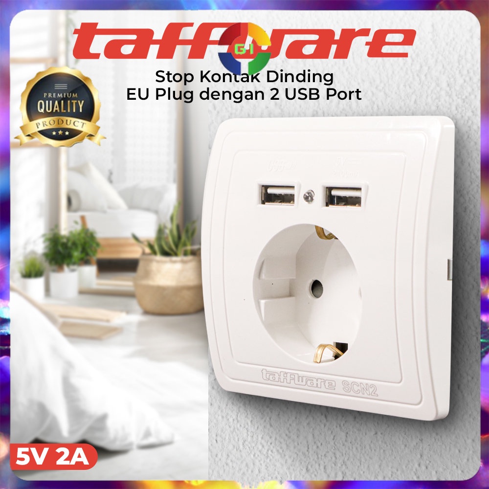 Stop Kontak Dinding EU Plug dengan 2 USB Port - SCN2 - White