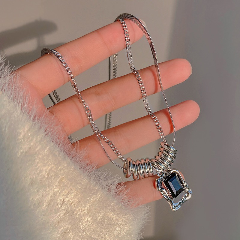 Double Layer Square Zircon Kalung Wanita Klavikula Choker Rantai Perhiasan Aksesori