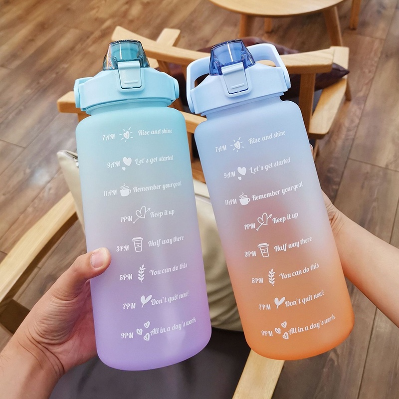 【Stiker 2D &amp; 3D Gratis】Botol Motivasi Viral Warna Pelangi 2L Korea Bottle Jumbo 2000ML Free Sticker