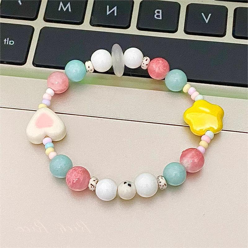 Gelang Manik-Manik Geometris Bulat Bintang Hati Lucu Untuk Anak Perempuan