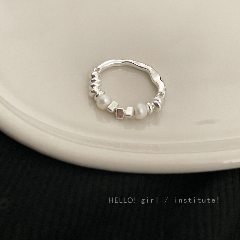 Cincin Jari Rantai Partikel Silver Mutiara Fashion Trendy Untuk Aksesoris Perhiasan Wanita