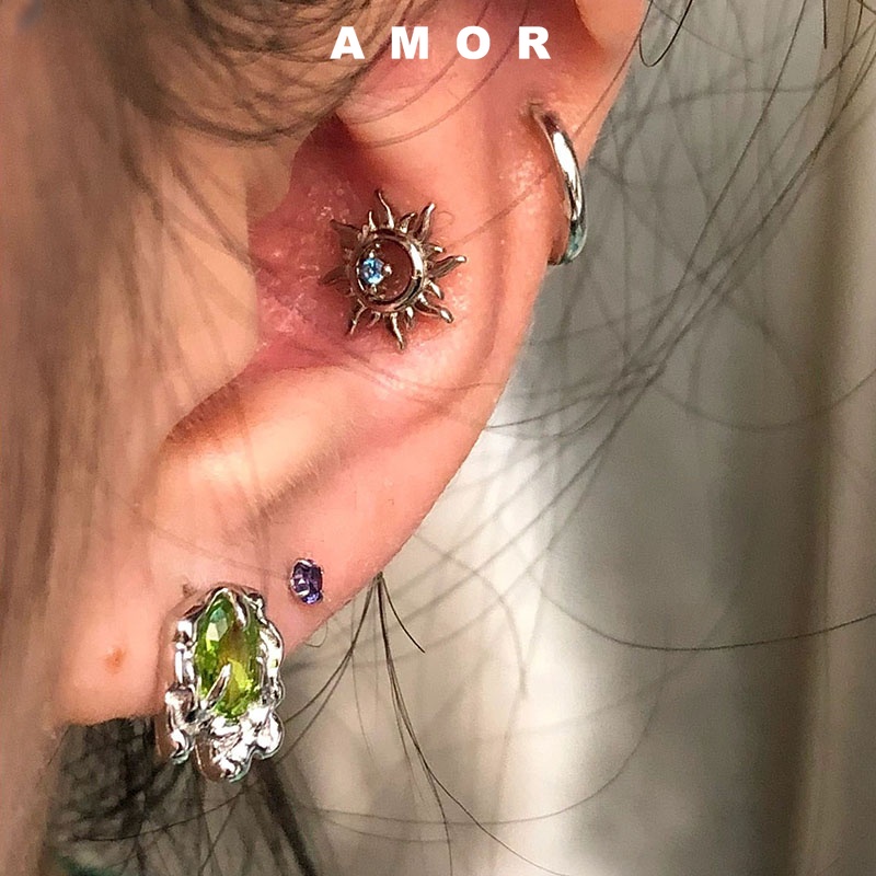 Anting Perak925 Lapis silver zircon Hijau Olive Untuk Musim Panas lava Wanita model Baru