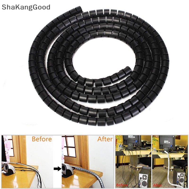 Skid 1m 10/25mm Kabel Spiral Wrap Tidy Cord Wire Banding Loom Storage Organizer Alat Flexible Reusable Spiral Tube Cable Organizer Kawat Bungkus Pelindung Kabel Kawat Pipa Penyimpanan Spir