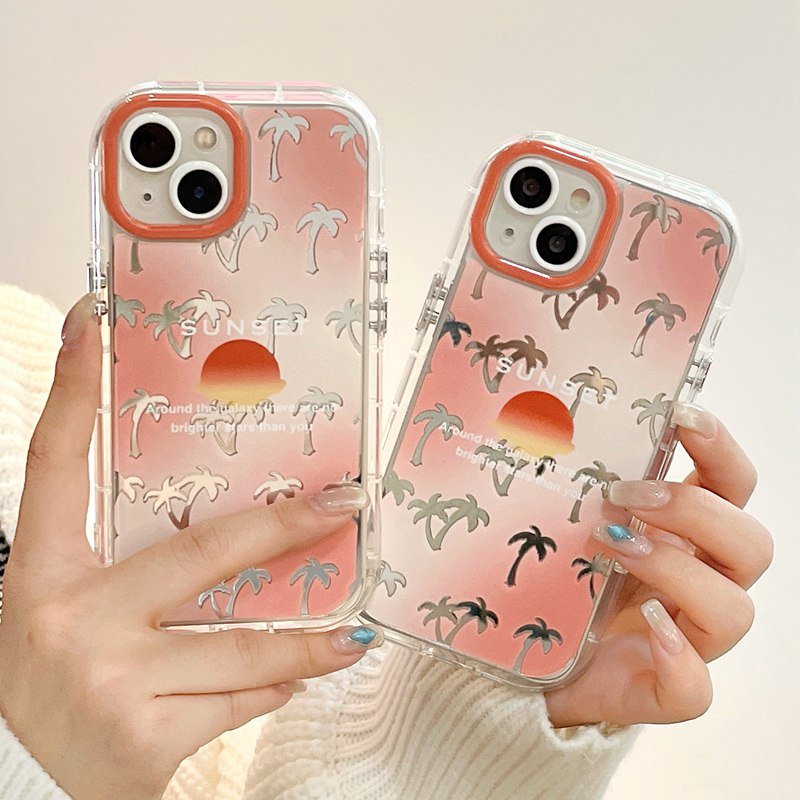 【Ice Cream Mirror】Air Bag PrettyOrange Coconut Tree Soft Case IPhone 11 12 13 14 Pro Max Women's Gift Cute Phone Case Make Up