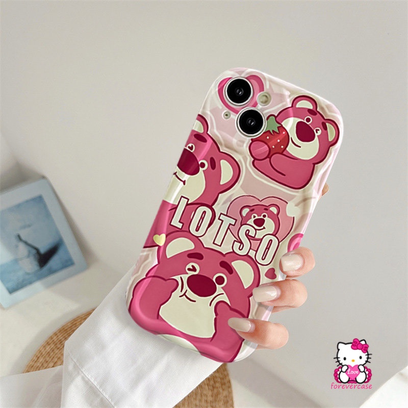 Casing Tepi Melengkung Bergelombang 3D Untuk Redmi Note10 10Pro 11 10 Pro Max Plus 11s 10s Redmi 10C A1 9T 10 10A 9C 9A 9C NFC 9 A2 POCO M3 Kartun Beruang Strawberry Lucu Manyo Soft Cover