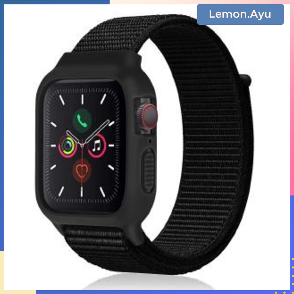 Casing + Tali APPLE Watch Nylon Loop Strap iWach Series 7 41mm 45mm S3 5 6 7 Pengganti Tali Lembut