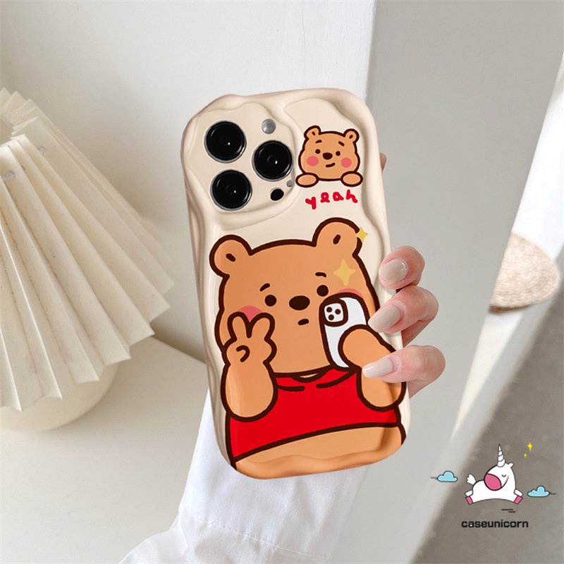 REDMI Untuk Redmi10 A1 10A 9A 10C A2 9T 9 9C NFC Note11 11s 10s 10 Pro Max Plus 10Pro POCO M3 Kartun Strawberry Bear Manyo Cute Winnie the Pooh 3D Wavy Curved Edge Soft Tpu Couple Case