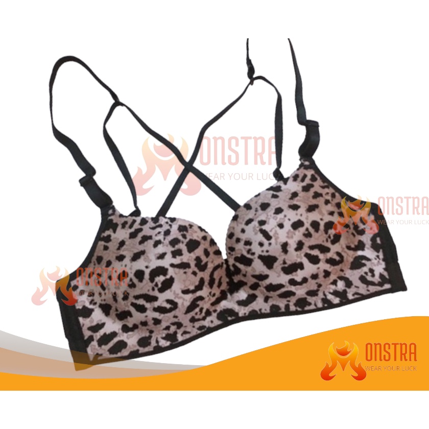 BH/Bra tanpa kawat Busa tipis 2 kait Motif Tutul Macan Cantik Wanita Cewe Perempuan