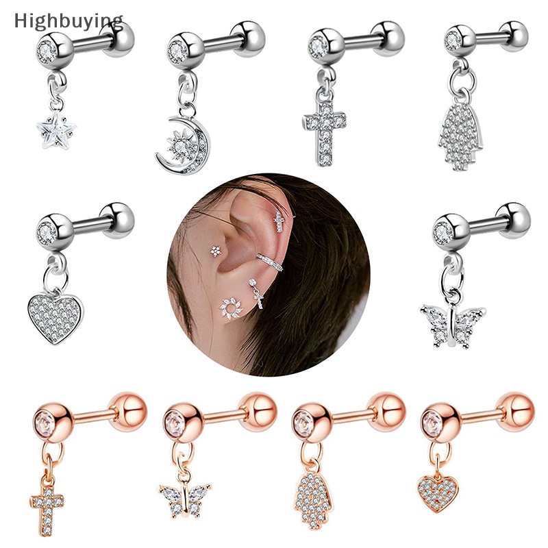 Hbid Cross Ear Tragus Earring Stud Barbel Kristal Tulang Rawan Anting Stud Glory