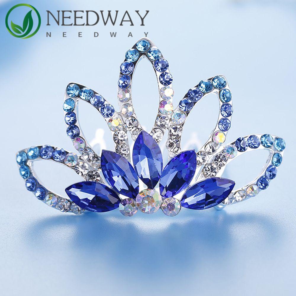 Needway   Tiara Mahkota Sisir Rambut Perhiasan Pernikahan Pesta Ulang Tahun Jepit Rambut Hairclip Headpieces Permata Bunga