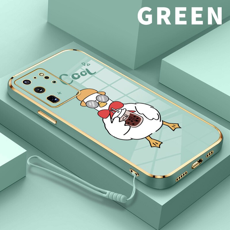 Duck Drinking coke Soft Plated Silicone Cover Case for OPPO A9 2019 A76 A83 A92 A93 F5 F7 F9 F11 F17 Pro A9x A7x A3 A73 A52 A72 A36 A96 Reno 4f 4 Lite Realme 2 Pro Square Full Coverage Lens Protect Phone Back Cover