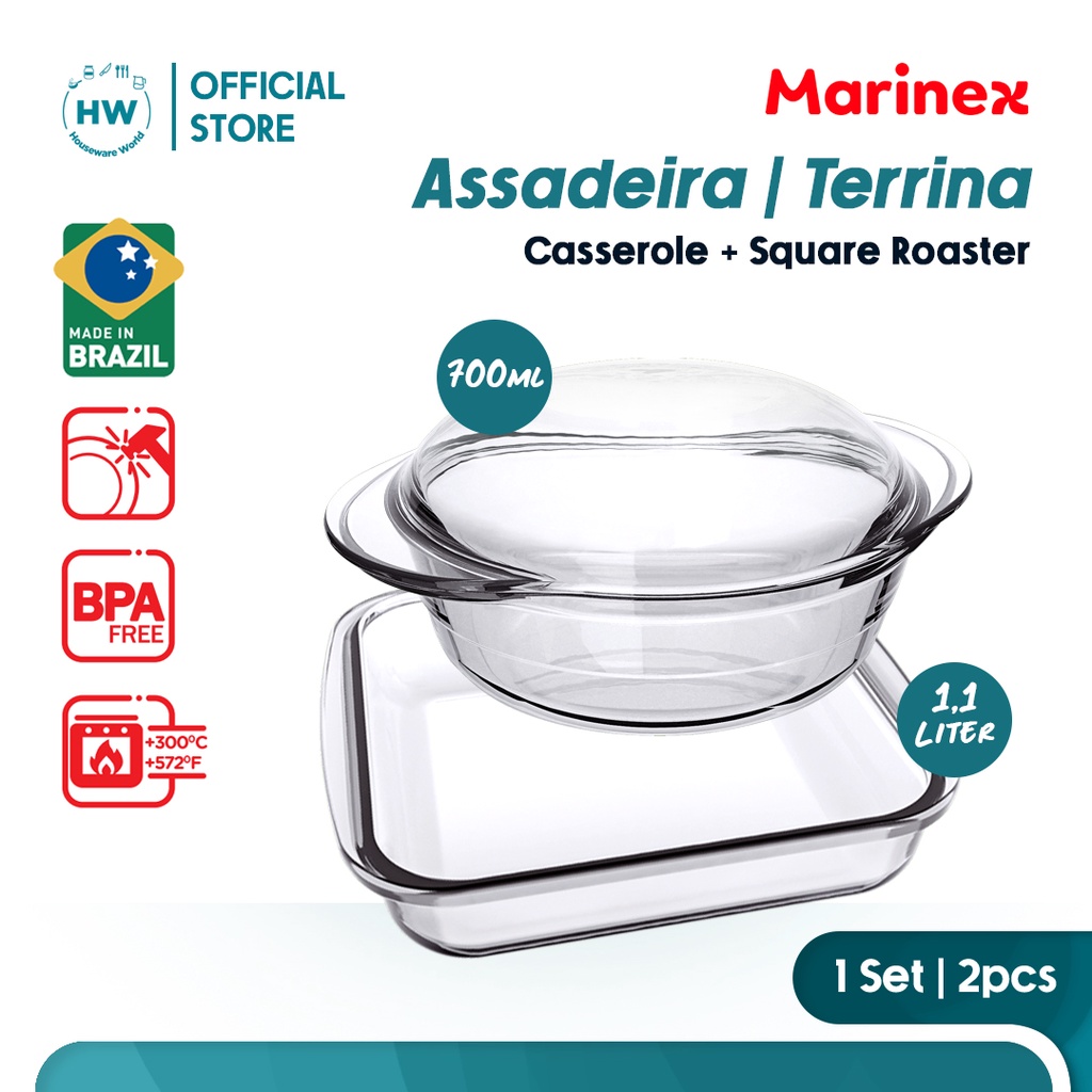 Marinex Bundling Loyang Kaca Persegi dan Panci Casserole Assadeira Terrina - 2pcs