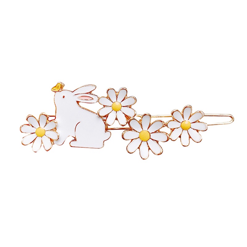 Jepit Rambut Daisy Lucu Segar Fun White Rabbit Flower Enamel Hairpin Fairy Girl Aksesoris Rambut Untuk Wanita