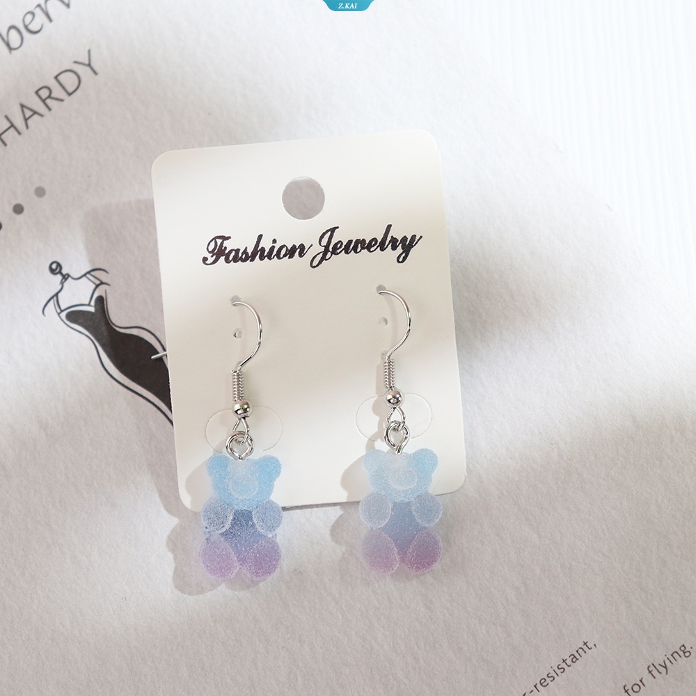 Kreatif Lucu Permen Warna-Warni Hewan Gummy Bear Anting Minimalis Desain Kartun Perempuan Kait Telinga Menjuntai Perhiasan Anak Hadiah [ZK]